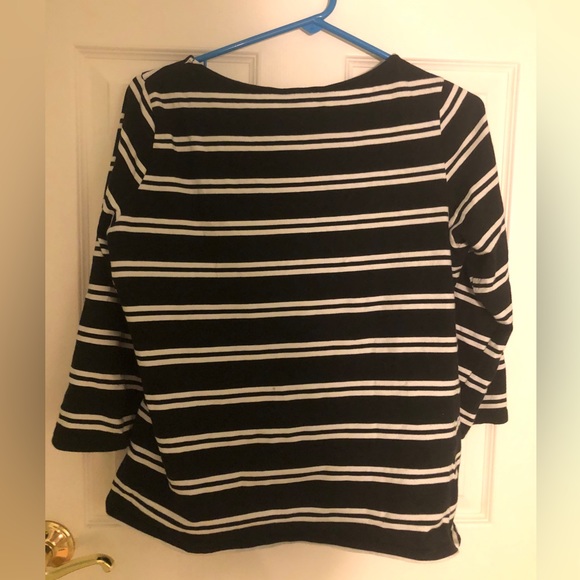 IMNYC Classy Black 3/4 Sleeve 100% Cotton Top with White Stripes - Picture 2 of 4